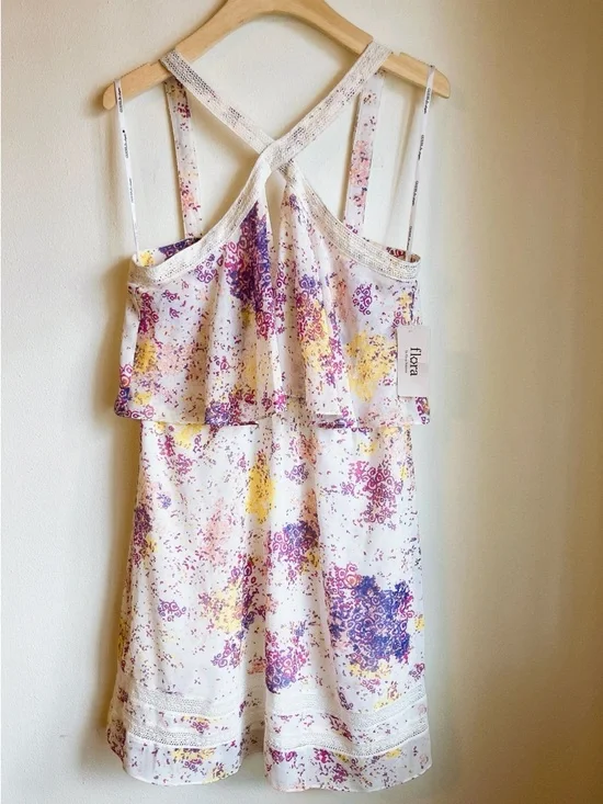 Guess Lace Floral Crisscross Halter Mini Dress Bohemian Romantic Flora Nikrooz - Picture 2 of 9